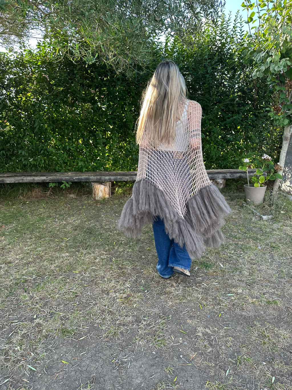 Chal con flecos de mohair