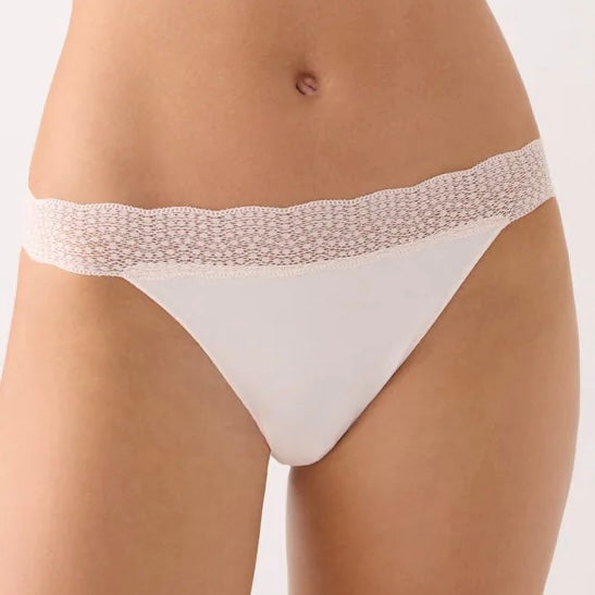 Tanga de algodón con ribete de encaje(19562)