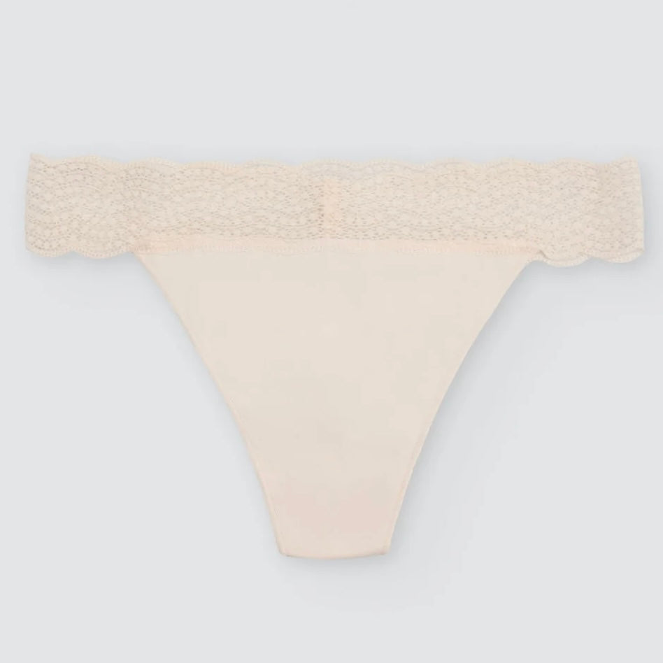 Tanga de algodón con ribete de encaje(19562)