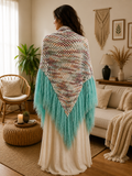 Chal de lana algodón y fleco mohair