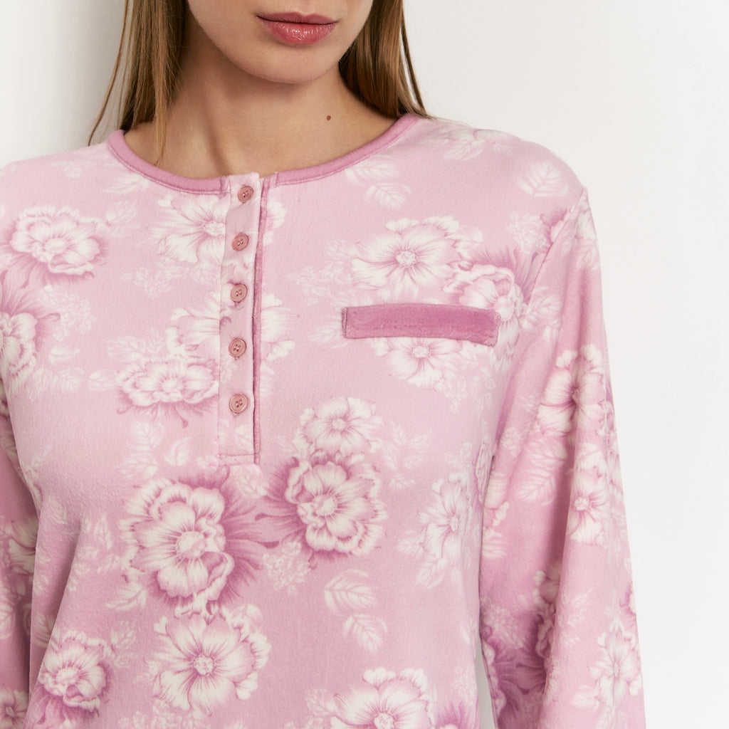 Camisón manga larga realizado en suave terciopelo elástico | N22101 Promise