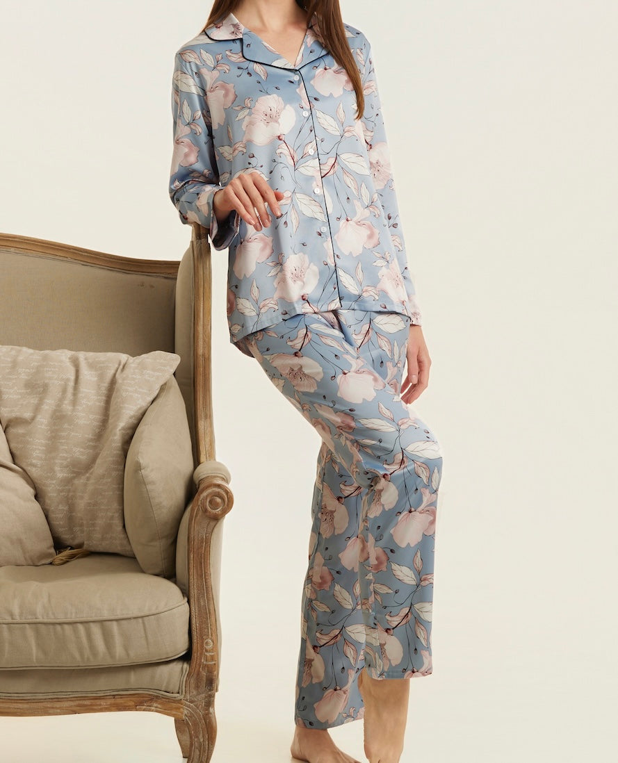 Pijama largo saten con botones