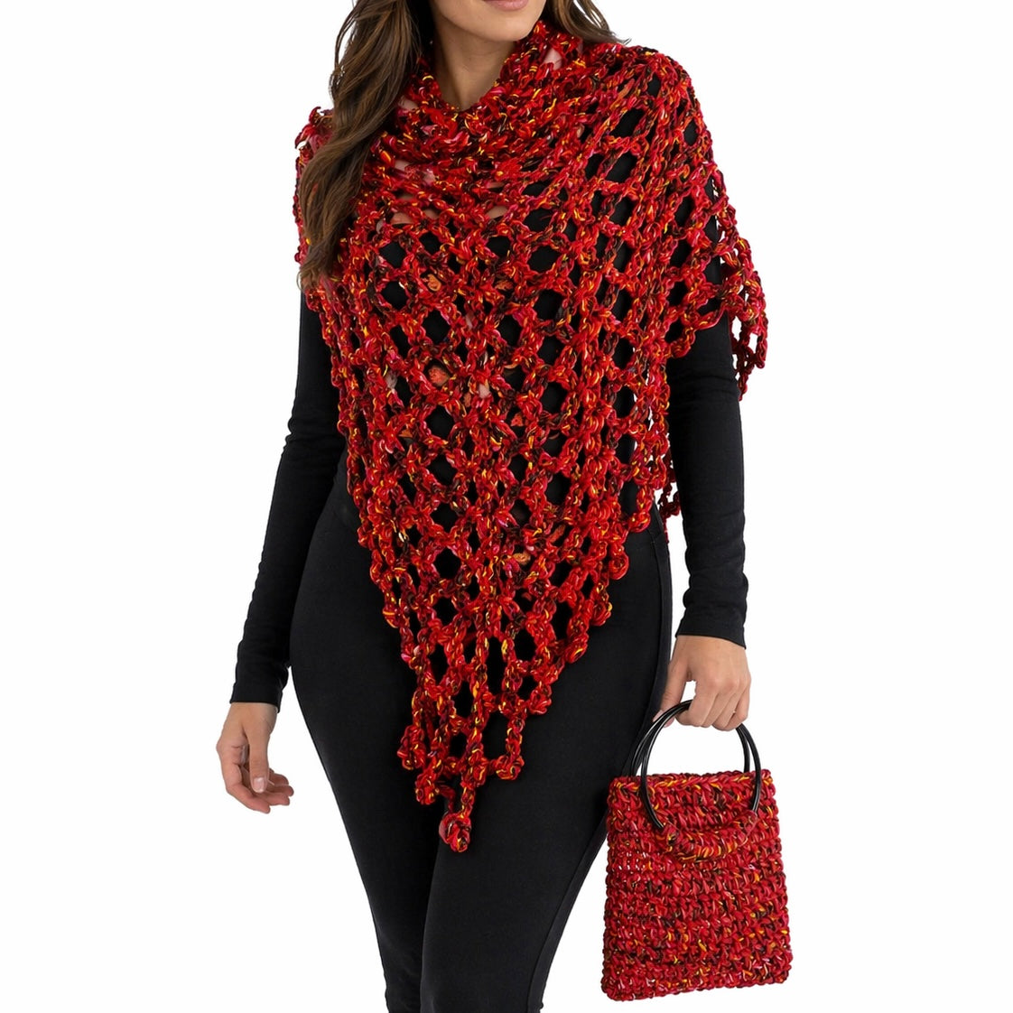 Chal calado artesanal con bolso a juego