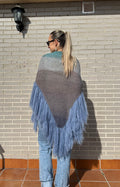 Chal tricolor y flecos de mohair