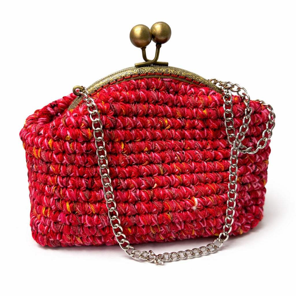 Bolso rojo multicolor con cierre vintage
