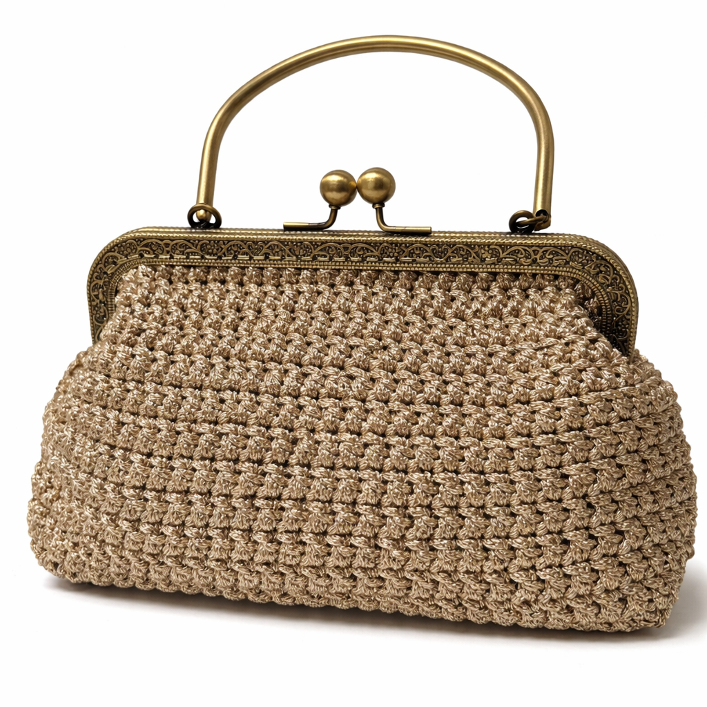 Bolso artesanal dorado con boquilla vintage