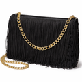 Bolso negro artesanal con flecos y cadena dorada