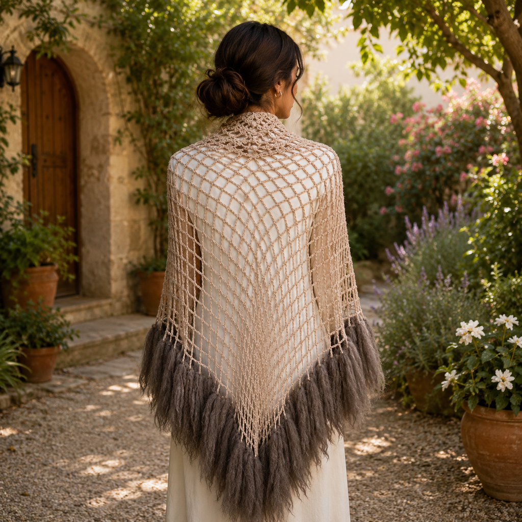 Chal con flecos de mohair