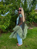 Chal calado verde con flecos de mohair