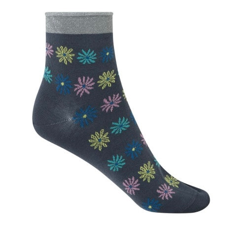 Calcetines de algodón mercerizado - flores - puño roulé