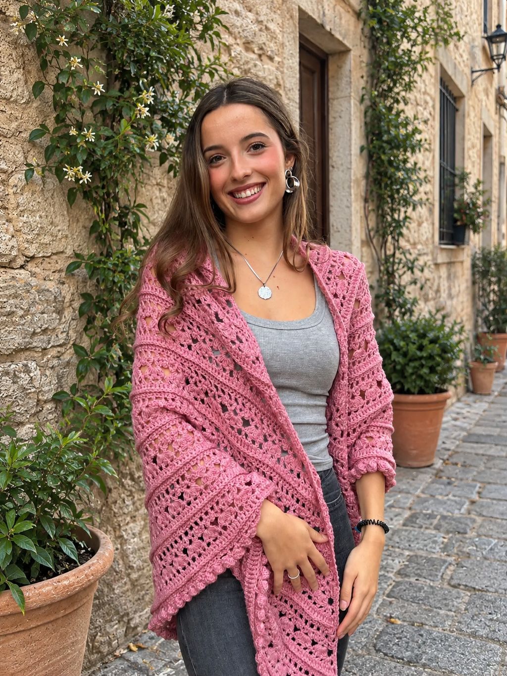 Chal lana merino rosa