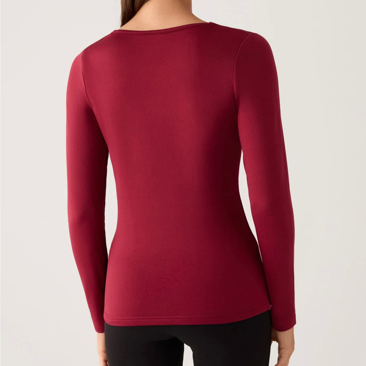 TÉRMICO Camiseta mujer manga larga escote V con encaje granate 70040