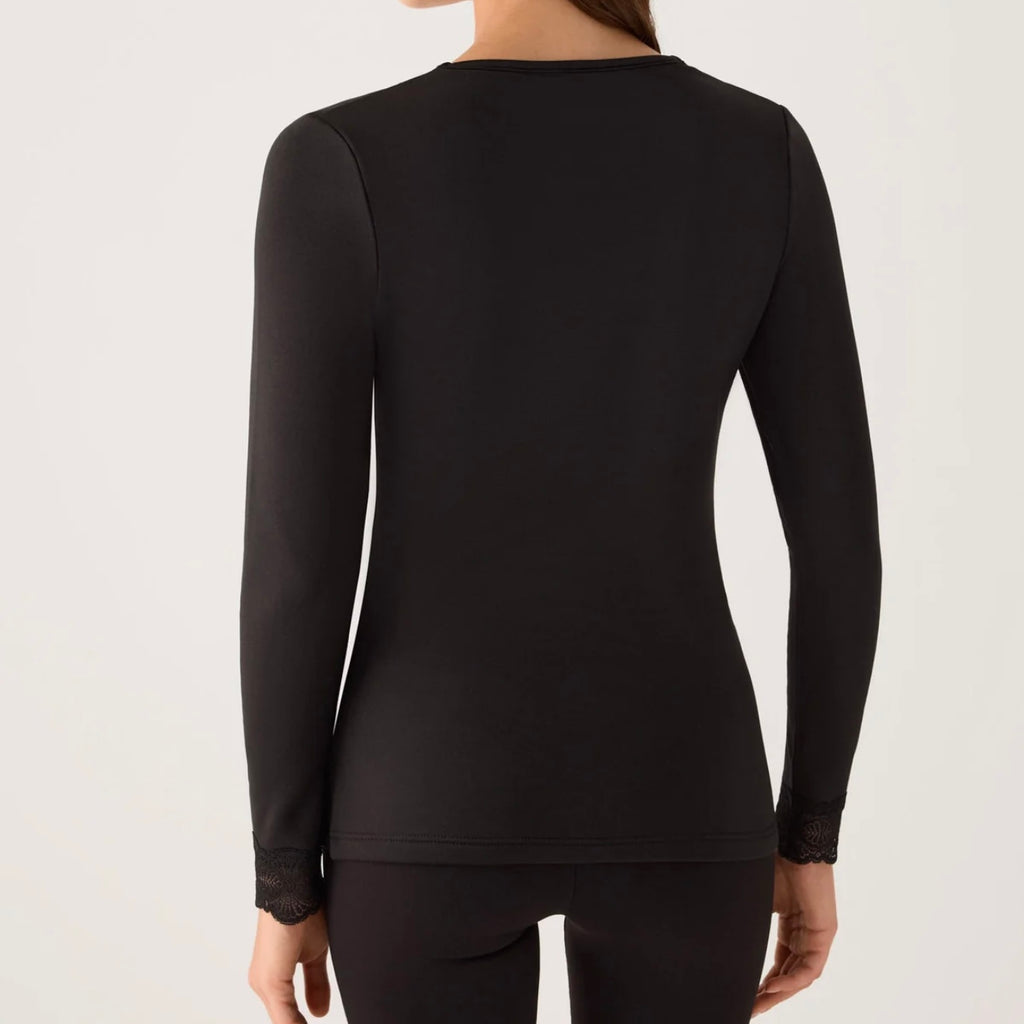 TÉRMICO Camiseta mujer manga larga encaje en escote y puños negro 70041